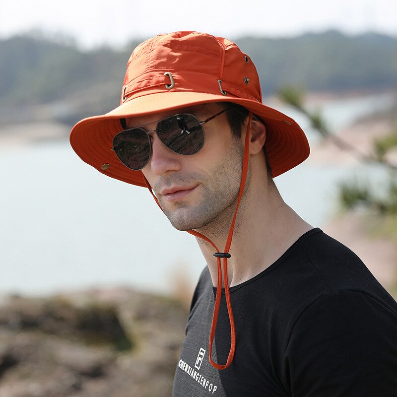 Sombrero de pesca para montañismo al aire libre para hombre, gorra de cubo de secado rápido, plegable, de rana, protección solar: Orange
