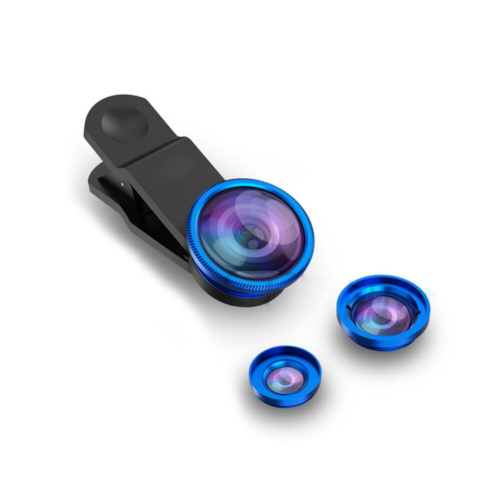 Universal 3 in1 Wide Angle Macro Fish Eye Lens Camera Mobile Phone Lenses For iPhone 6 6s 7 8 Plus For Samsung Note 8 9 S9 Plus: Blue