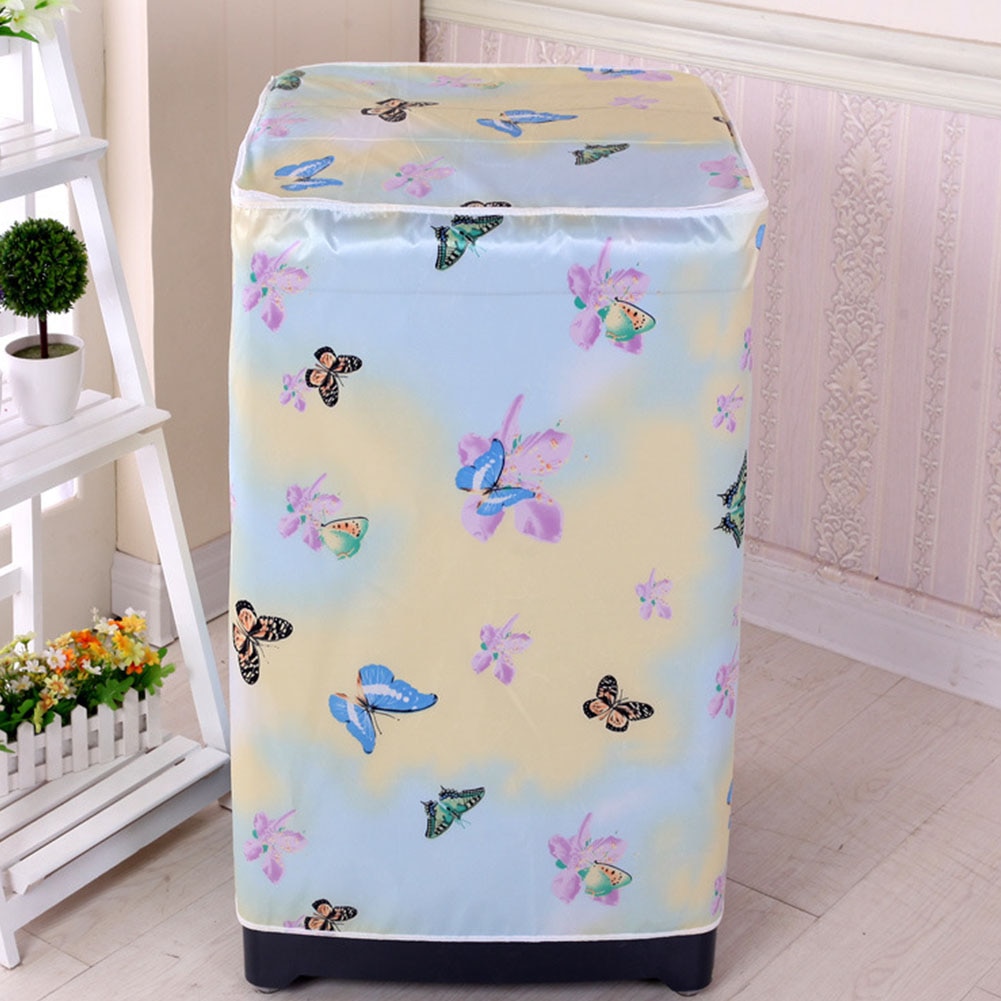 Accessory Zipper Floral Printed Waterproof Easy To Clean Dust Proof Front Loading Washing Machine Cover Protective Case Home: White Butterfly