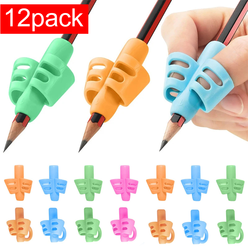 Corrector de escritura con agarre de lápiz, herramienta de corrección de postura de 3 dedos/2 dedos, entrenador, bolígrafo para niños, soportes de agarre para escritura, 12/9/1 Uds.