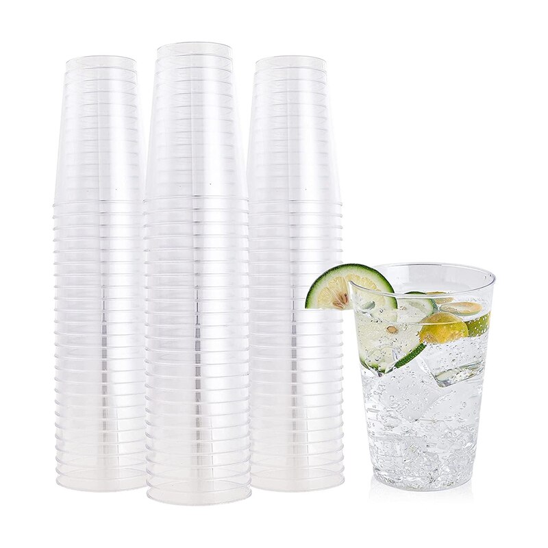 100 Pack Clear Plastic Cups Heavy Duty Plastic Tumblers,Reusable Clear Hard Plastic Cups Tumblers For Wedding: 360ML