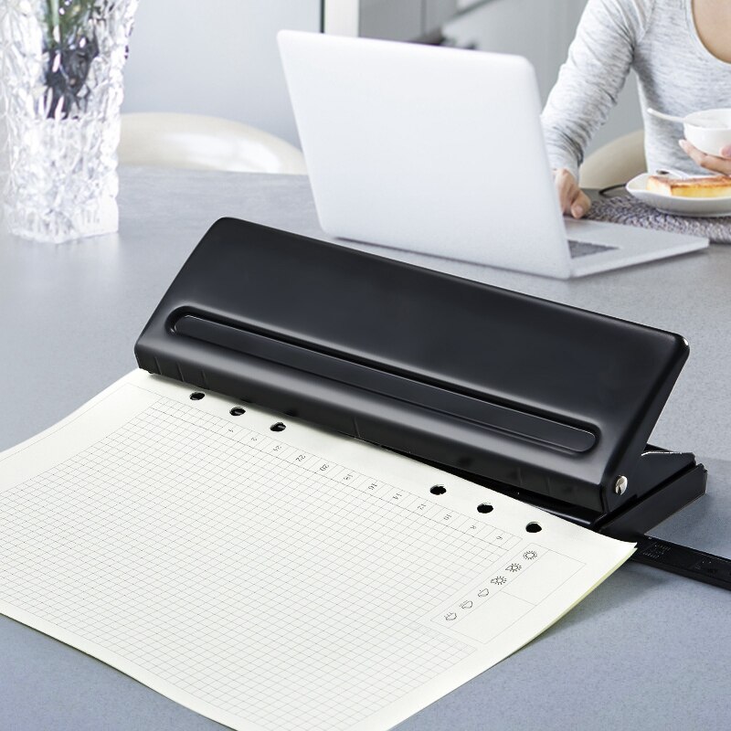 6 Holes Paper Puncher, Adjustable Stainless Steel Desktop Hole Punch, 6 Sheets Capacities