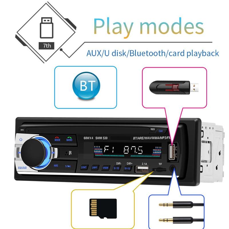 SWM 1hałas 12V radio samochodowe JSD-530 samochodowe stereofoniczny muzyka Bluetooth Autoradio odtwarzacz MP3 USB SD AUX wejście automatyczny audio MP3 odtwarzacz multimedialny