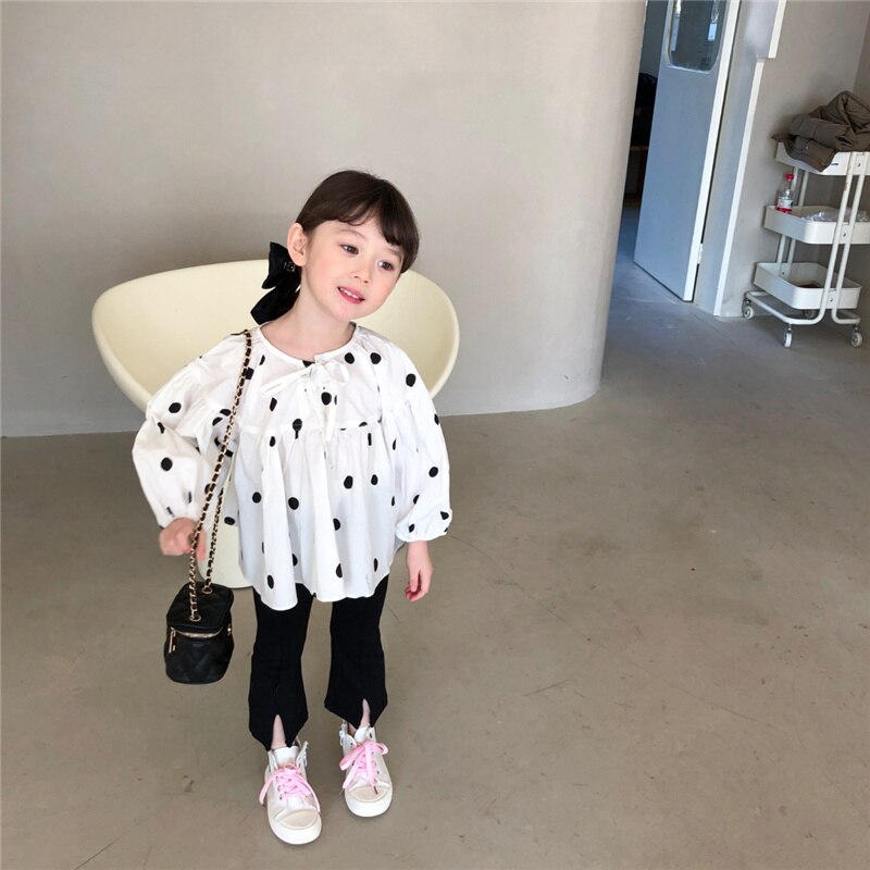 Blusa holgada de manga larga con lunares para niña, ropa a la , primavera,
