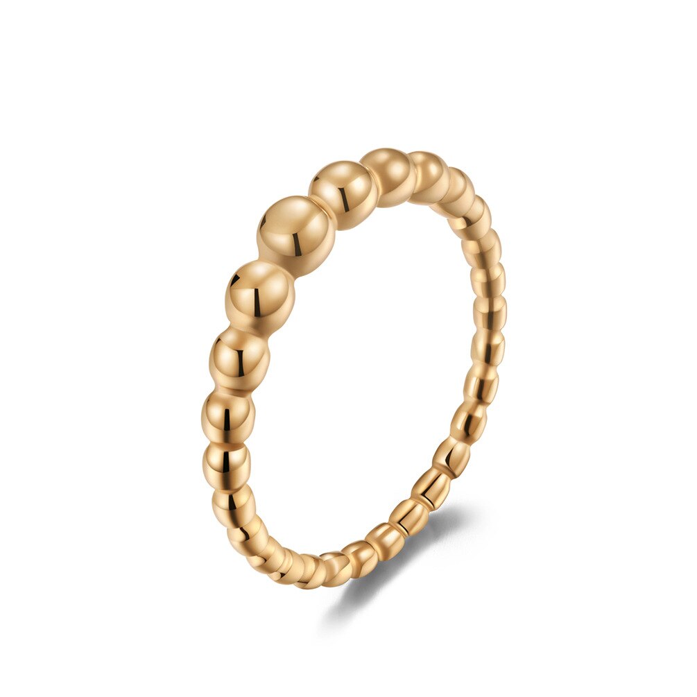 Anillos de plata de acero inoxidable originales para mujer, joyería auténtica para boda, bola redonda apilable con cuentas: 7 / Rose Gold
