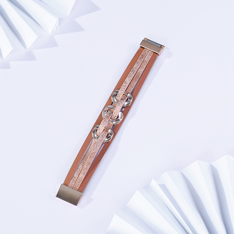 D &amp; D Eenvoudige Geometrische Ronde Metalen Charm Lederen Armbanden Bohemian Multi-layer Wrap Armband Met Magneet Sluiting Sieraden