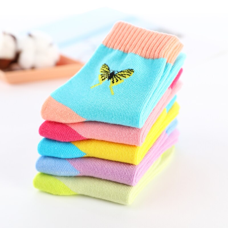 Spring Autumn Girls Socks Butterfly Cotton Candy Colors Socks For Girls 1- 16 Year Kids Socks 5 pairs/lot