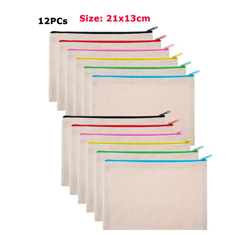 12Pcs Multipurpose Cosmetic Bag Makeup Pouches with Zipper Canvas Bag Pencil Pouch Travel Toiletry Bag for DIY: 12PCs