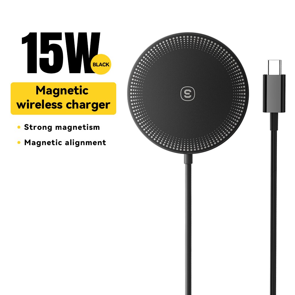 Essager 15W Carregadores Sem Fio Qi Magnéticos Carregamento Rápido para iPhone 14 13 12 Pro Max PD Carregamento Rápido Para Xiaomi Pad Adapter: Preto