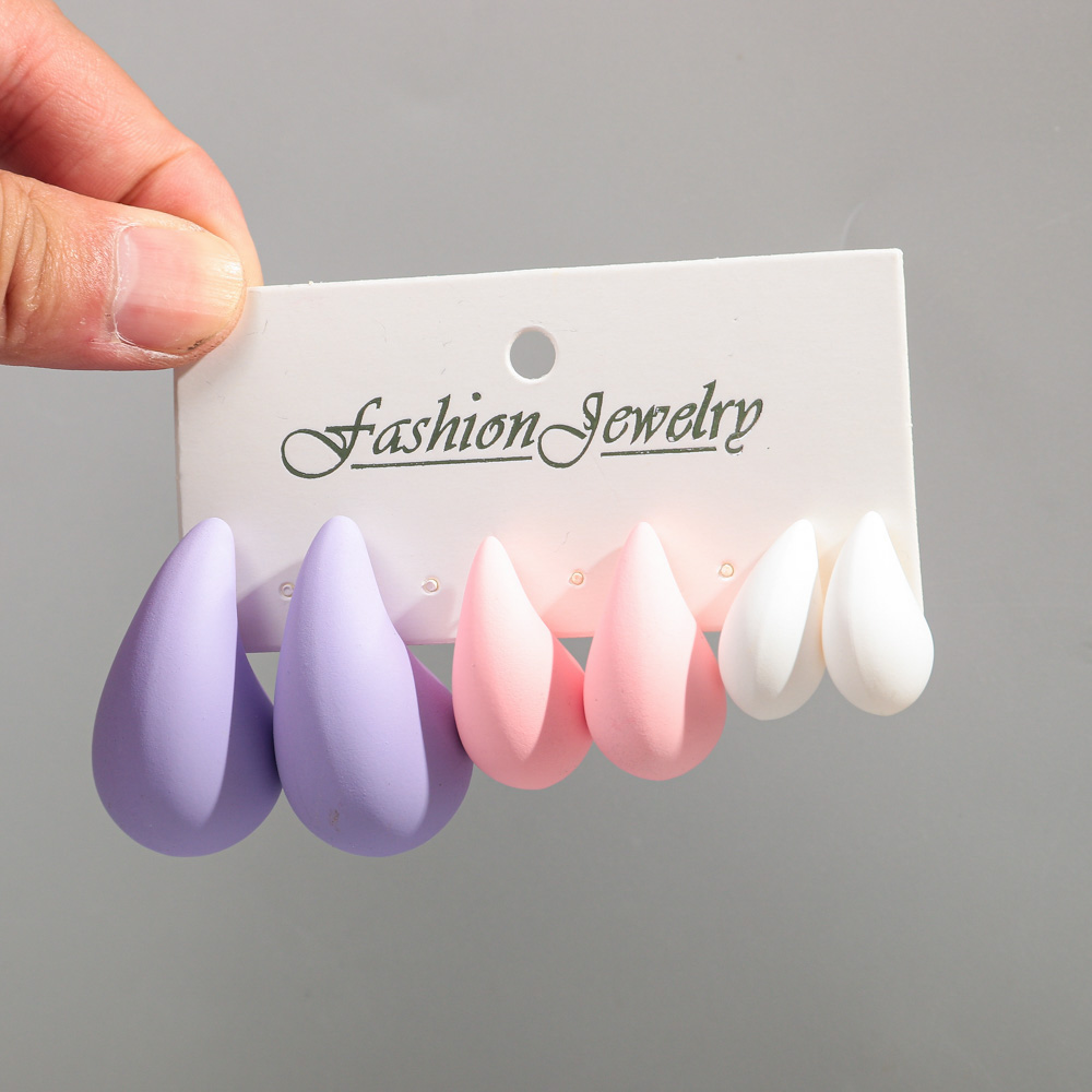 Korea 3 Paar Acryl Chunky Waterdrop Oorbellen Dupe Voor Vrouwen Kleurrijke Extra Grote Druppel Oorbel Hoepels Sieraden Lichtgewicht: Staal Kleur