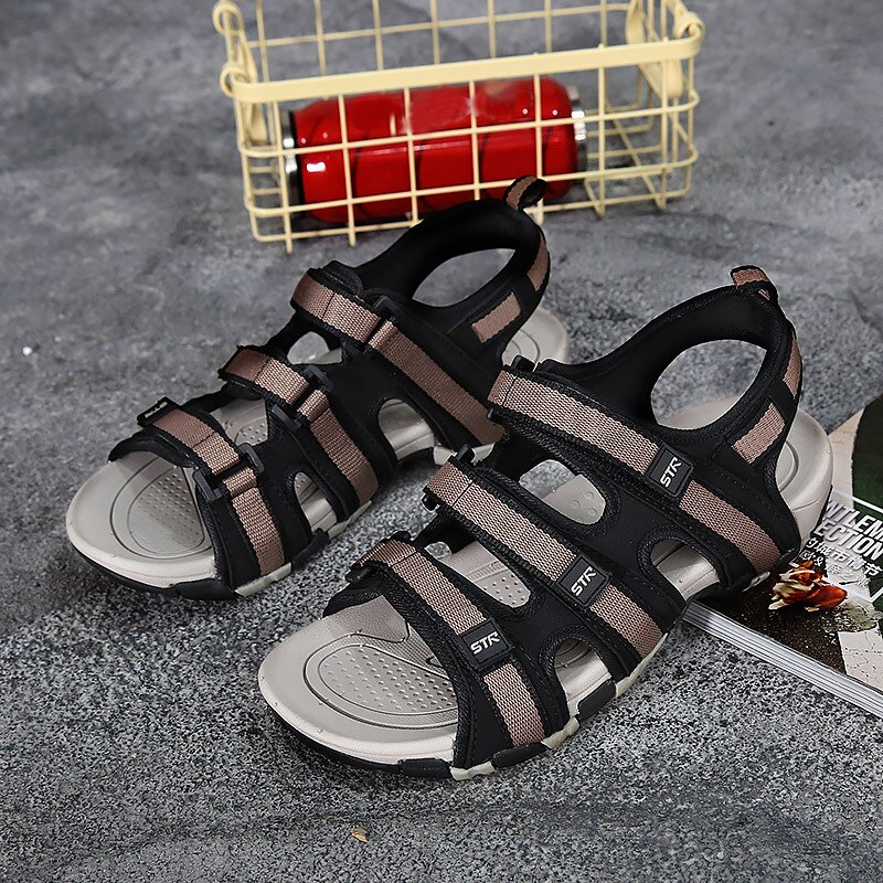 M-anxiu Männer gucken-Zehe Gummi Sohle Kreuz-Band Haken-schleife Sandale Sommer lässig PU gleitschutz draussen Sandale Schuhe