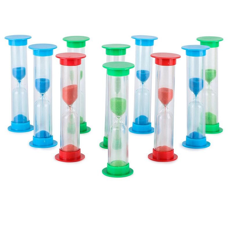 Sand timer sett  (5 min) stor 10 stk pakke -sett med fem minutters timeglass for barn, voksne - blå, grønn, rød av: Default Title