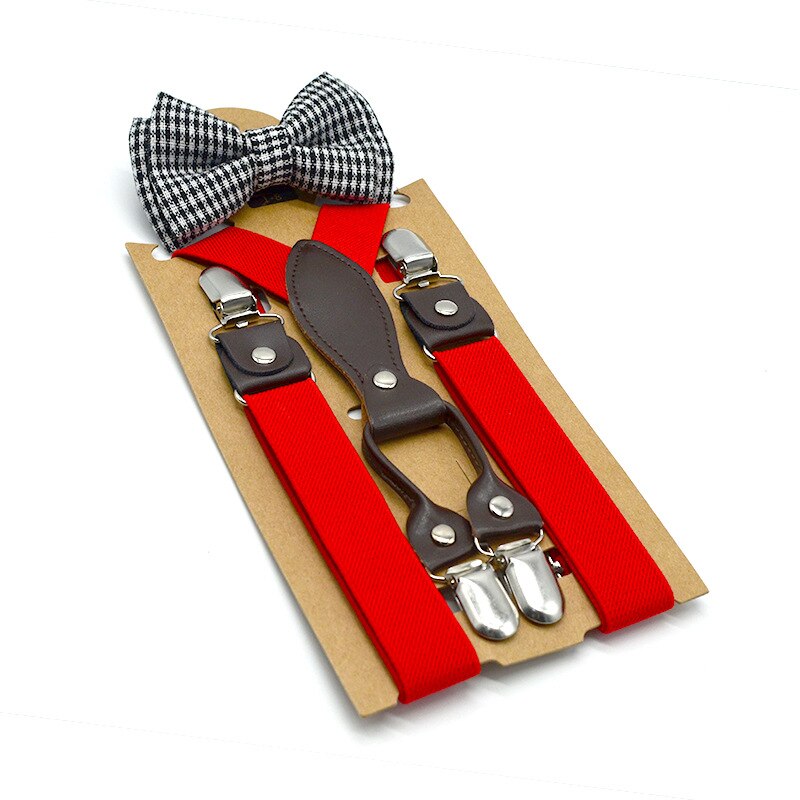 Bretelle rosse per bambini con papillon bretelle per bambini grigie impostato bretelle da sposa Olid per bambini 65cm * 2.5: rosso