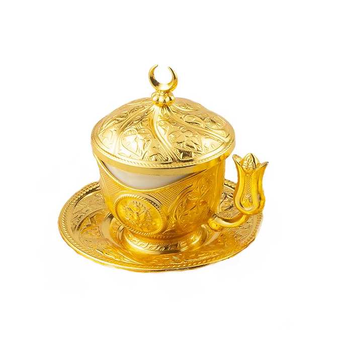 Authentic Turkish Coffee Set Set in Espresso Ottoman Patterned Coffeeware Arabic Coffee Cup Set Tea Cup Set: Golden Coffee Cup