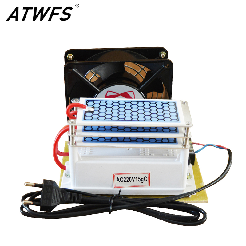 ATWFS Ozone Generator 220V 15g Ozonizer Air Purifier home Ozonator Machine Ozono Deodorizer Sterilize Fan Cooling