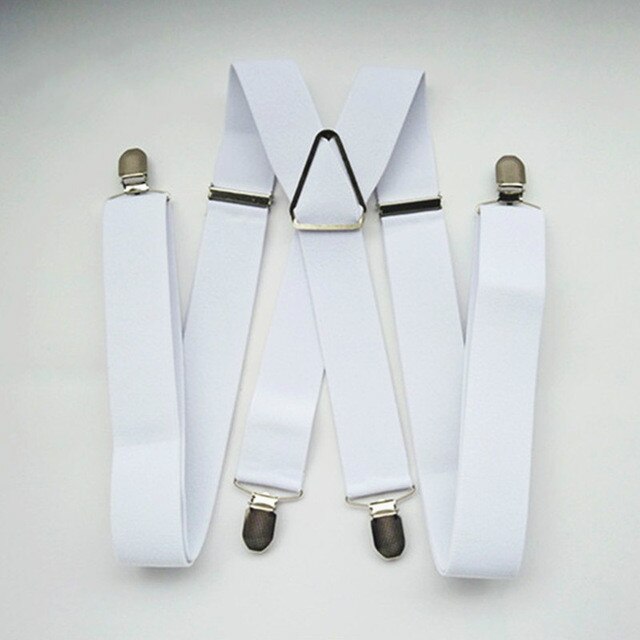 Pantalones con tirantes elásticos para hombre Y mujer, ropa de Unisex, Liga delgada Y trasera: White