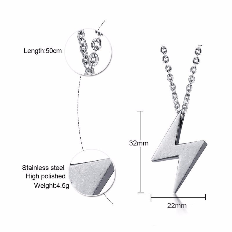 Collar con colgante de rayo gris para hombre, colgante de acero inoxidable con perno, Thunder Flash, joyería masculina de 20 -24 pulgadas