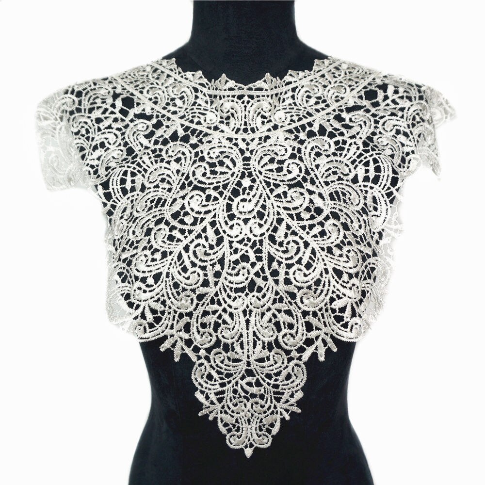 Wit Kant Kragen Stof Applicaties Mesh Geborduurde Versieringen Naai Op Patches Bruiloft Decoratie Jurk DIY