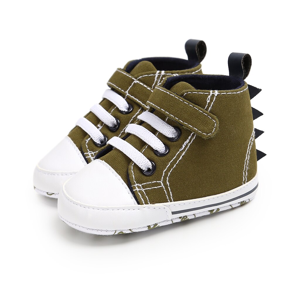 Focusnorm 0-18m spädbarn baby pojke höstskor high top sneakers mjuk sula anti-halk krokögla dinosaurie toddler canvas skor: A / 0-6 månader