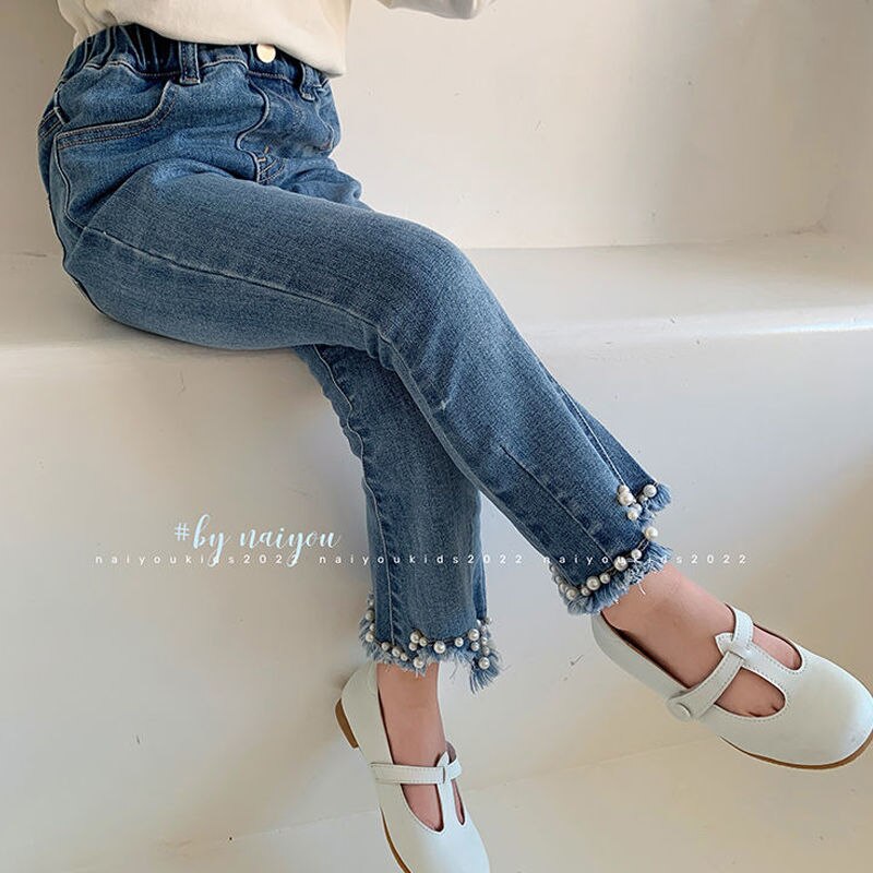 Jean à perles pour filles, pantalon en Denim, 2022