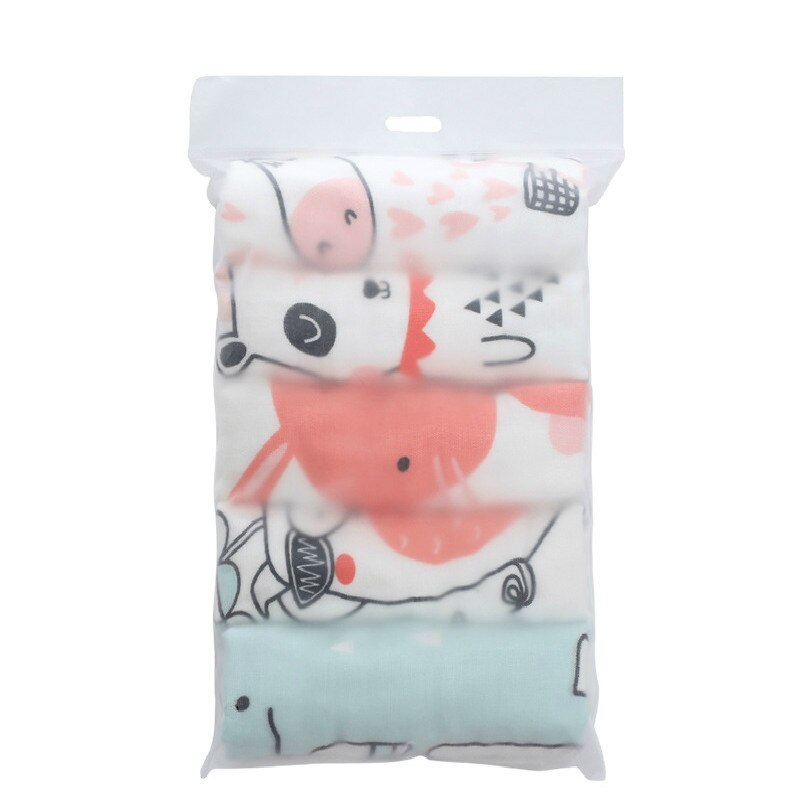 30*30cm/5 strimler babyren bomuld seks-lags gaze ansigtshåndklæde baby zoo print firkantet tørklæde baby ansigt gaze lommetørklæde håndklæde chil: Default Title