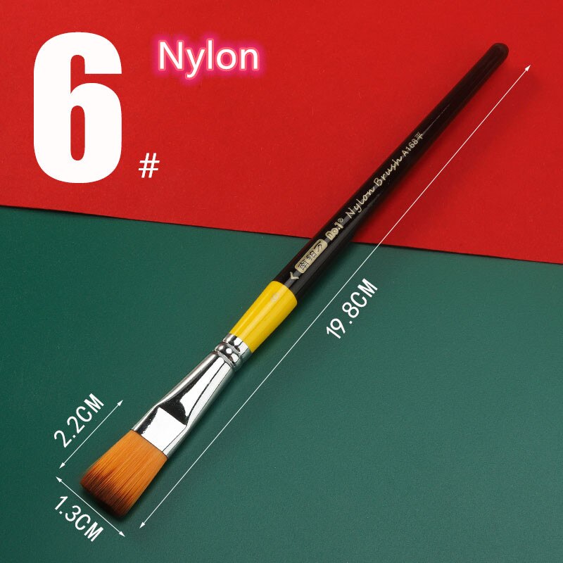 Nylon Paint Brush Used To Wood Makeup Safety Acrylic Watercolor Oil Painting for Artist Drawing Art Supplies No.1 A168 1Pcs: 6 Nylon Flat Head