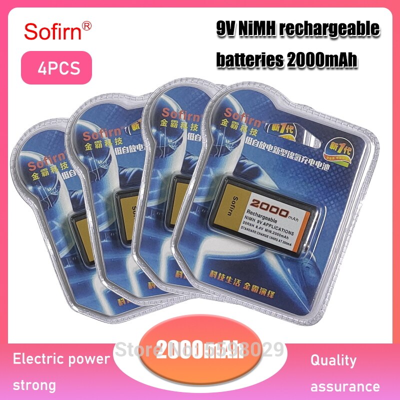 Sofirn 2000mAh 9 Volt Ni-MH Rechargeable Battery 9V Ni-MH Battery for RC Helicopter Model Microphone Toy 9V Nimh Batteries: 4PCS