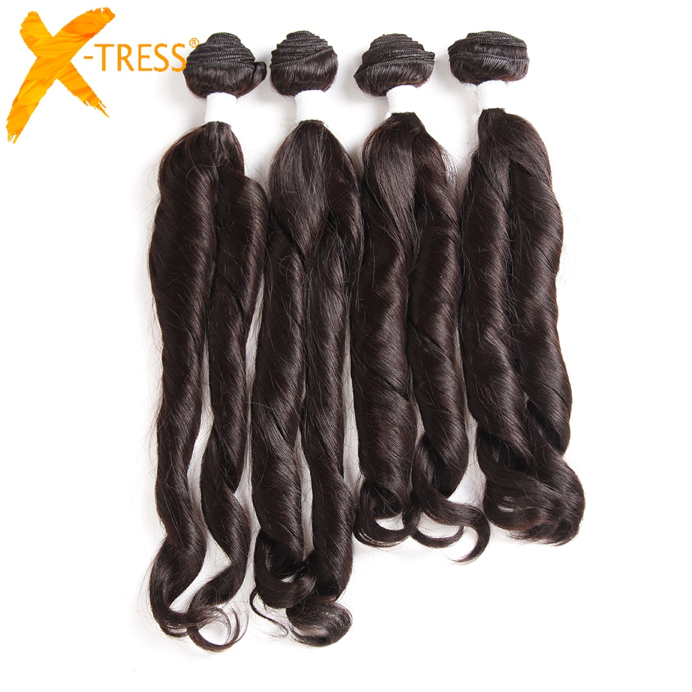 X-TRESS Funmi Krullend Synthetisch Haar Weave Bundels 16-18Inch 4 Stuks Licht Bruine Kleur Hoge Temperatuur Fiber Hair inslag Extensions