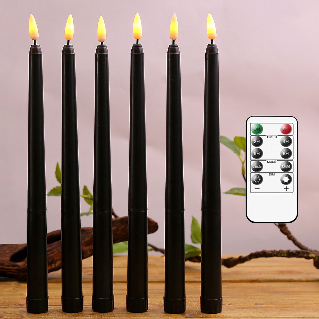 Candele coniche nere a portato di Halloween con telecomando 6 o 12 pezzi, candelieri elettronici senza fiamma per finestre da 28 cm/11 pollici