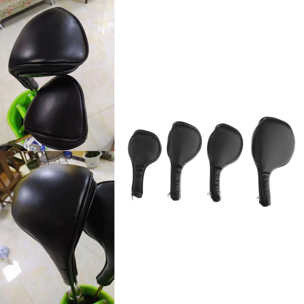 4-Pack Thick Leather Golf Iron Covers Set Golf Club Head Cover Golf Club Headcover Kit Fit Most Irons Black