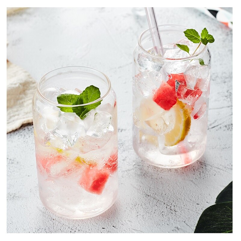 Vaso de cristal con forma de lata , vaso para agua leche zumo, cerveza, 400ml, 550ml y vaso de paja para postre