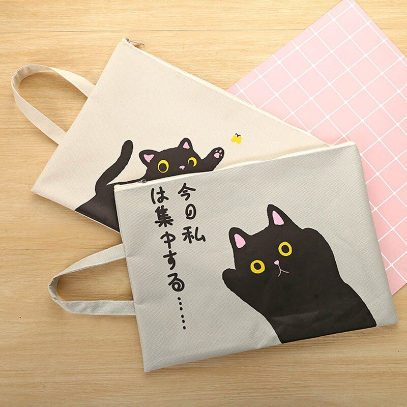 Cute A4 Document Bag Cat Folder Bag Cute Kawaii Large Capacity Oxford Cloth Documents Folder For Students
