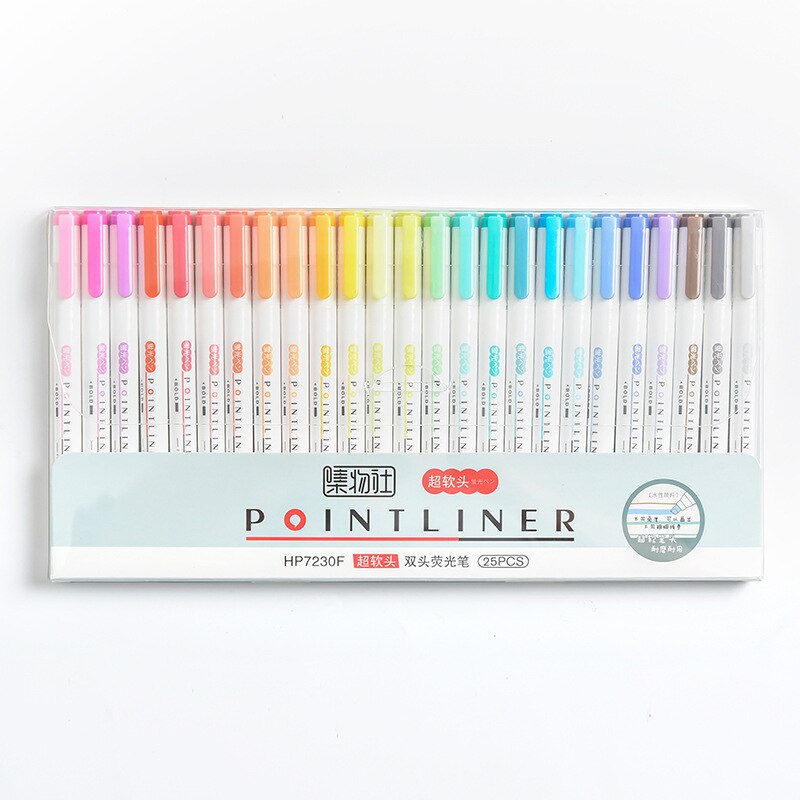 25 Kleuren Mildliner Markeerstift Dubbele Hoofd Leuke Mark Pen Set Art Supplies Pastel Marker Pennen Student School Kantoorbenodigdheden: 25 colors