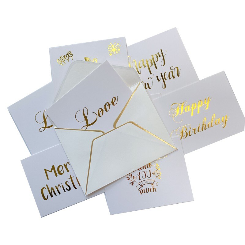 1Set Bronzing Ironing envelope with card MINI White cards wedding happy birthday Invitation 80*60MM