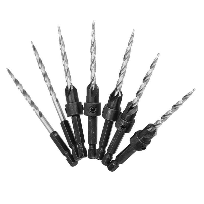 Countersink Drill Bit Efficient Tapered Drilling Bits 4‑Flute Adjustable Depth 1/4 Hex Shank with Collar for Woodworking for