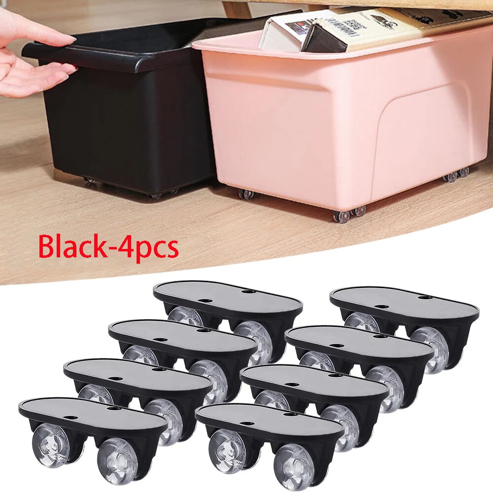 4pcs/Set Adhesive Pulley Storage Box Casters Trash Can Self Adhesive Furniture Caster Wheel Silent No Scratches Box Wheels: Black