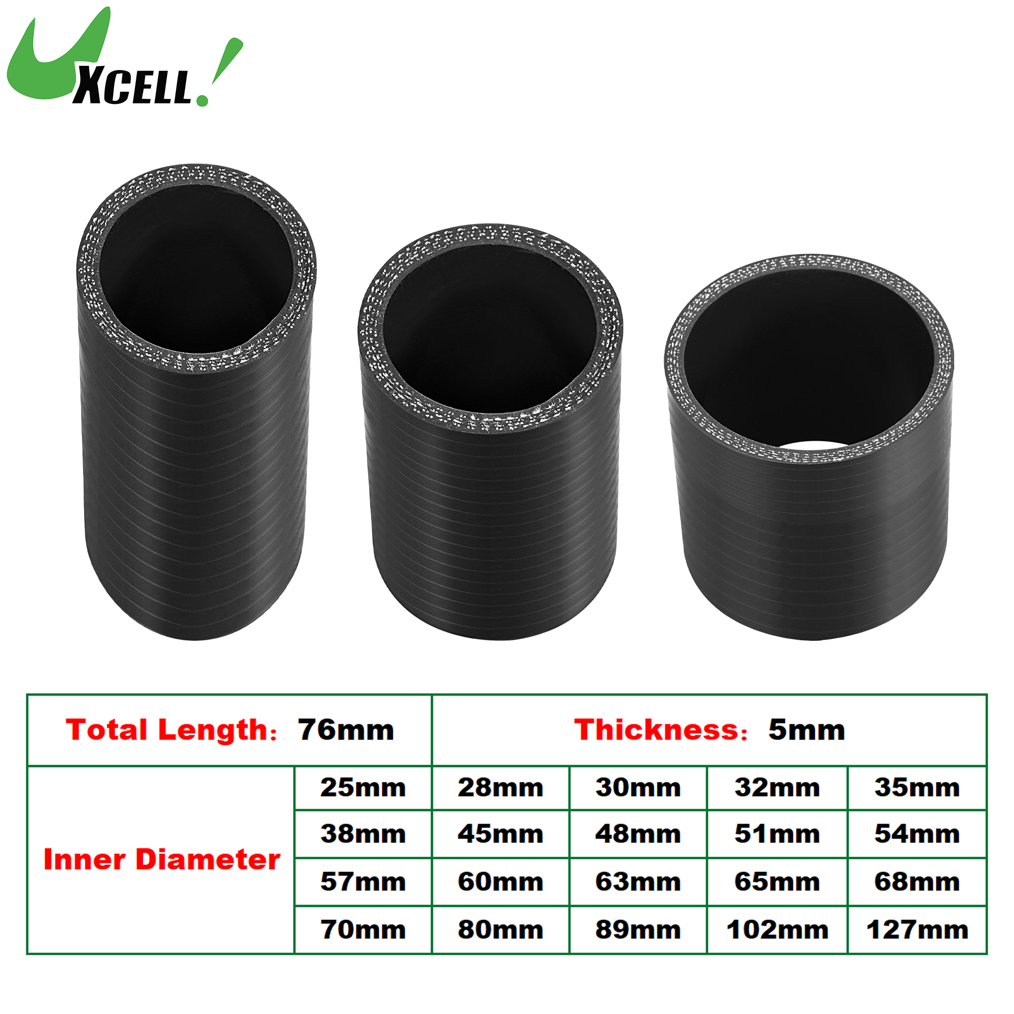 UXCELL 25mm-127mm ID Hoge Prestaties Rechte Siliconen Koppeling Pijp Versterkte Rechte Slang Turbo Inlaattraject Zwart
