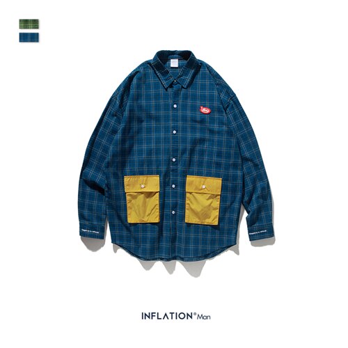 Inflation klassisk rutig skjorta herr streetwear lös skjorta fw herr bomull oversized skjorta herrskjorta långärmad 92118w: Blå / Xl