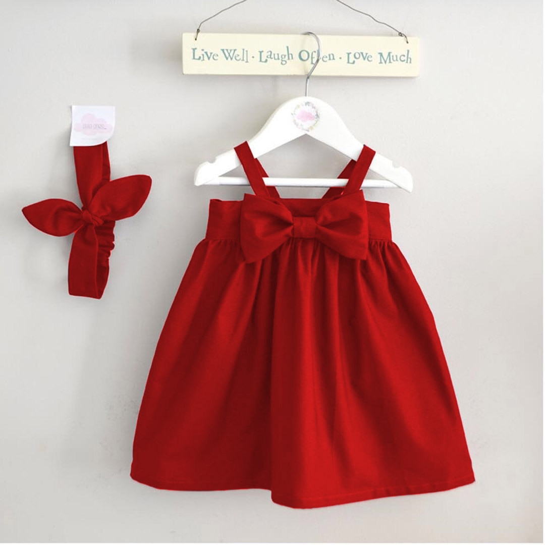 Nyfødte baby piger sommer kjole sløjfe ærmeløs afslappet kjoler rød mini sundress prinsesse kjole