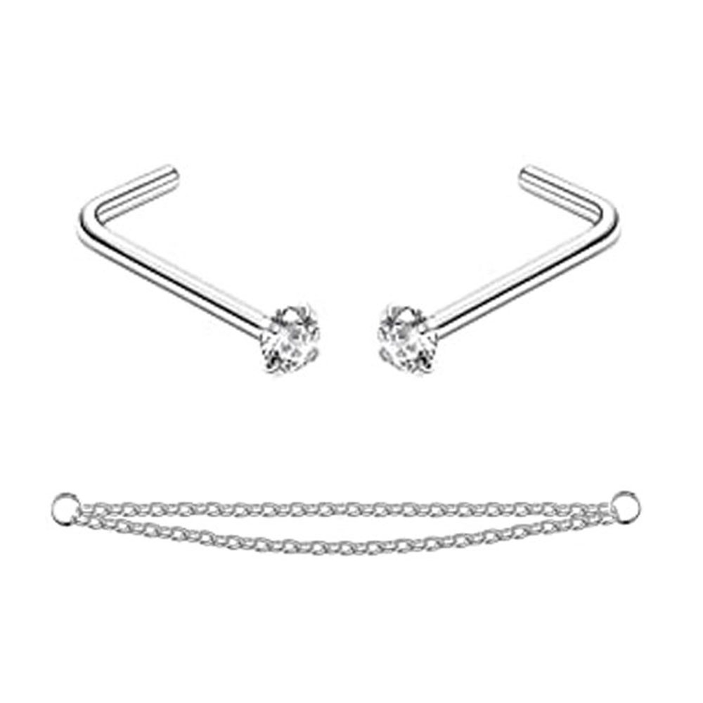 Anneaux de nez en chaîne pour femmes et hommes, Piercing, Double avec chaîne, clous, 20G