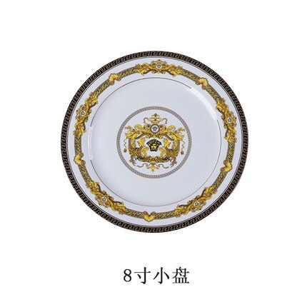 European Style Luxury Dishes Bone China Ceramic Flat Steak Dinner Plates Tableware Plate Western Clubhouse Upscale Tableware: 8 inch Palte