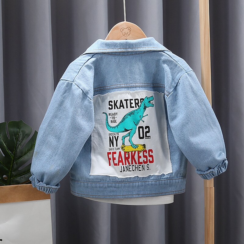Dinosaur letter printed denim jacket 1-4 year Child boys Jacket trend cowboy clothes Child's coat