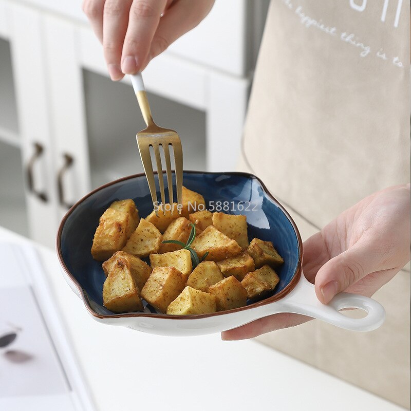 Keramische Servies Met Handvat Japanse Stijl Handgeschilderde Bakvormen, Huishoudelijke Kaas Pasta Plaat Onderglazuur Kleur Bakvormen