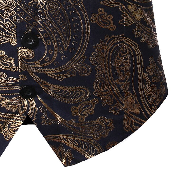 Guld paisley steampunk jakkesæt vest mænd gilet homme kostume slim fit enkeltradet vest mænd dj club party smoking veste mænd