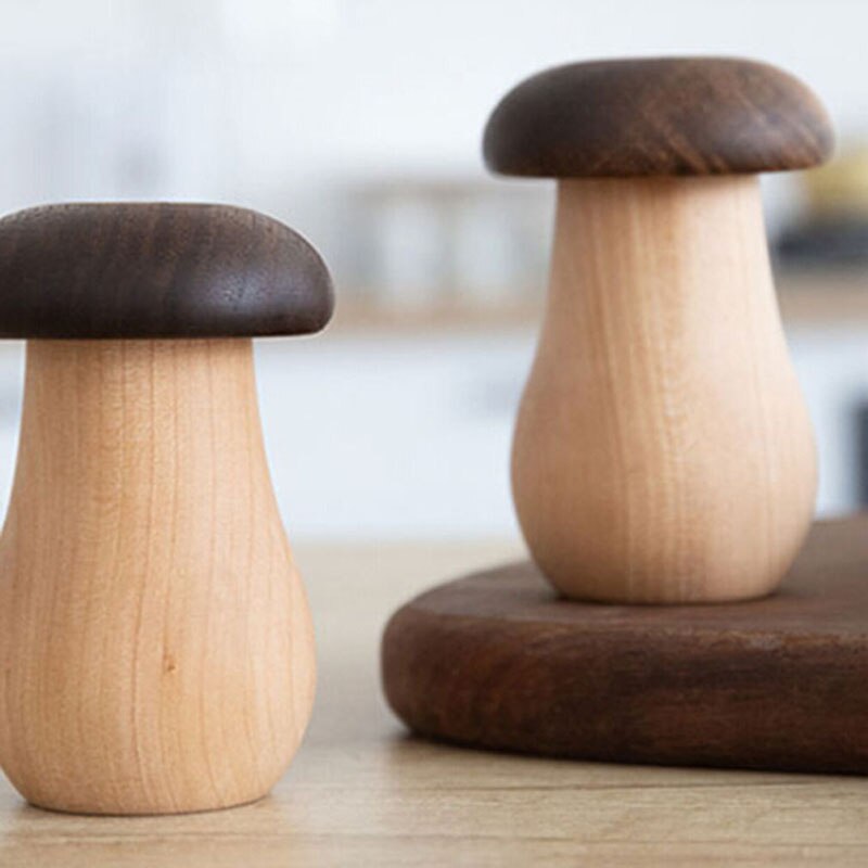 Solid Wood Toothpick Holder Toothpick Box Black Walnut Wooden Mushroom Cute Shape Solid Wood Production Storage Box Kitchen Tool