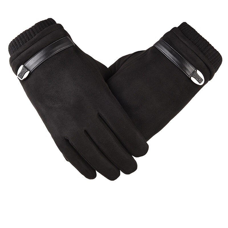 Heren handschoenen, suède leer, zwart grijs, halve vinger, elastische handschoenen, outdoor fietshandschoenen, winter warme handschoenen, 033 stuks: Zwart