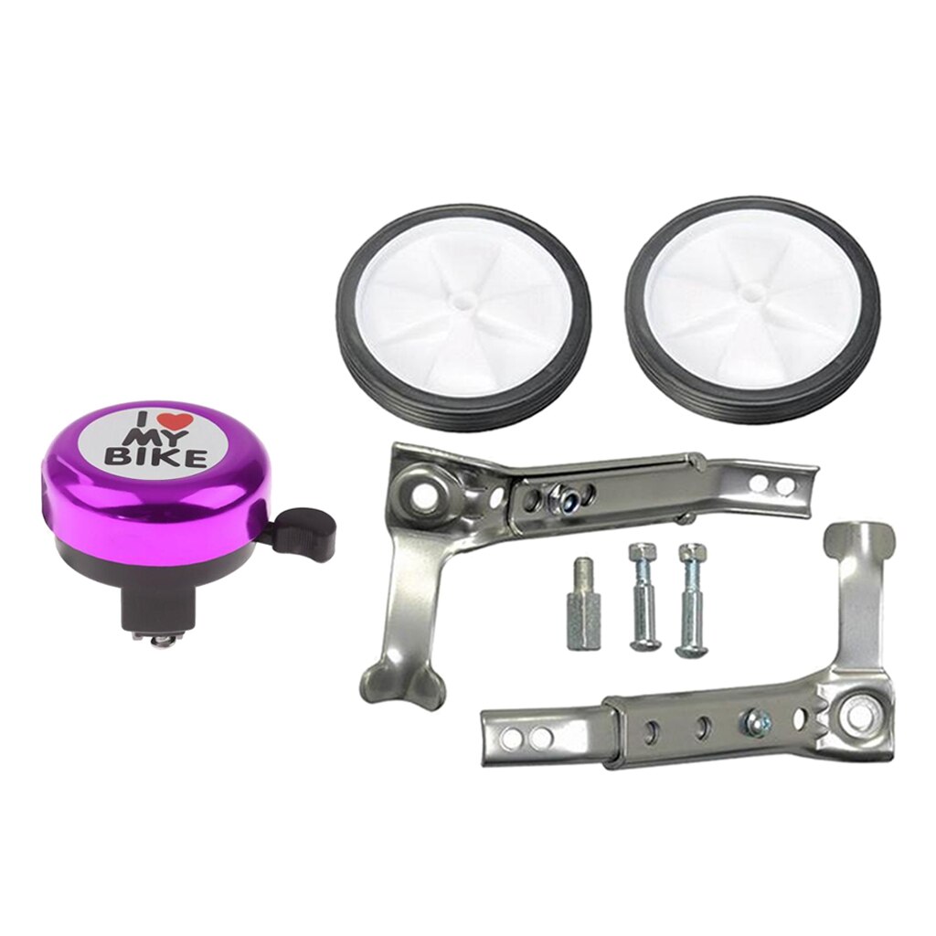 Steel Child Bike Training Wheel Stabilisers 16~24" Secure Wheel Bell: Silver