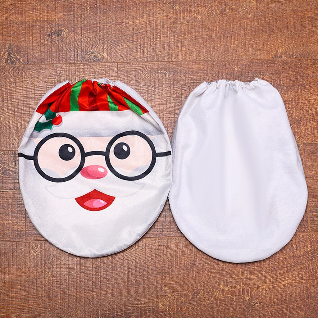 2Pcs Christmas Santa Decoration Toilet Seat Cover And Carpet Cover Combination DIY Colorful Xmas Photo Prop For Christmas Xmas
