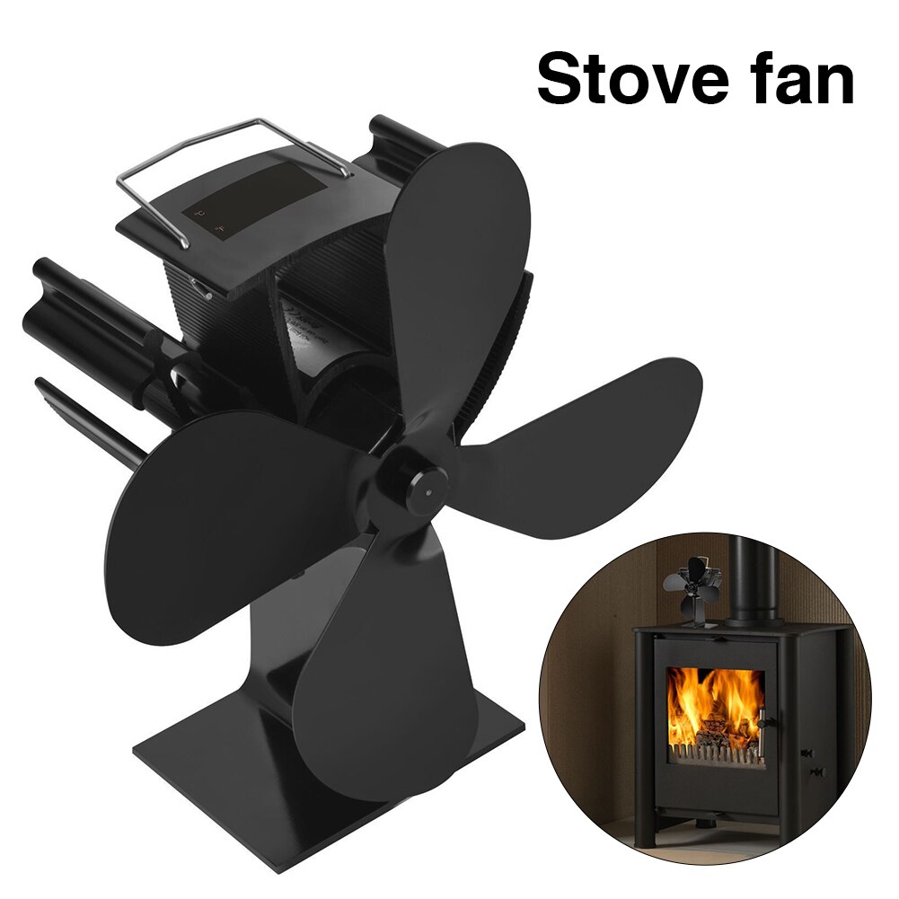 Poêle à bois à 4 lames, efficace et alimenté par la chaleur, avec thermomètre, accessoires silencieux, ventilateur de poêle, foyer à affichage numérique