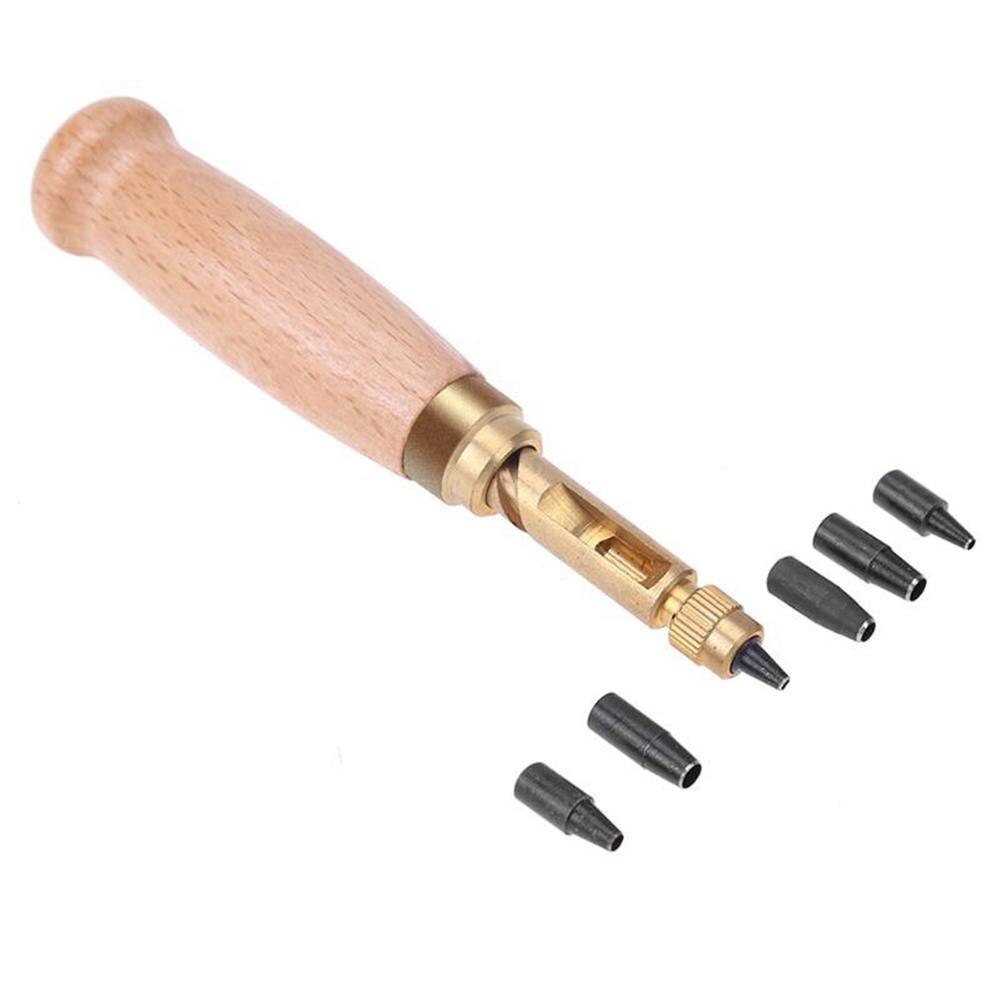 Adjustable Japanese Screw Hole Punch Bookbinding Tool,Paper Punch,Craft Punches,6 Tip Sizes 1.5,2,2.5,3,3.5,4mm,Wood Handle
